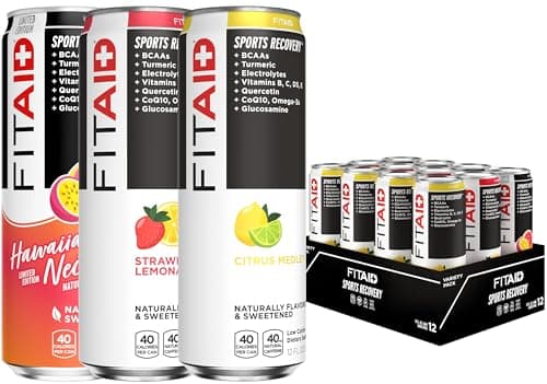 FITAID Recovery Blend, Variety Pack, BCAAs, Glucosamine, Electrolytes, Omega-3s, Green Tea, 100% Clean, Paleo, Vegan & Gluten-Free, Naturally Sweetened & Flavored, 12-oz. cans (Pack of 12) - Image 1