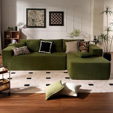 ovios 104" Cloud Sectional Couch with L-Shape Chaise,Modern Modular Sofa with Deep Seat, Upholstered Couches for Living Room Bedroom,No Assembly Required, Green (Cloud Velvet) - Image 1