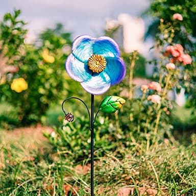 Viveta Wind Spinner with Metal Stake, 28.7 inches Outdoor Garden Pinwheels Spinners Blue Flower Shape Design for Yard Lawn Patio Decor - Image 5