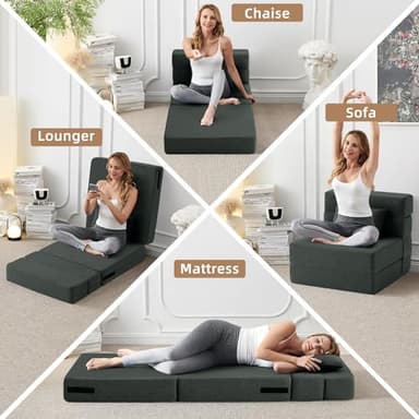FILUXE Convertible Folding Sofa Bed - Sleeper Chair with Pillow, Modern Linen Fabric Floor & Futon Couch, Foldable Mattress for Living Room/Dorm/Guest Use/Home Office/Apartment, Single Size, Dark Gray - Image 3