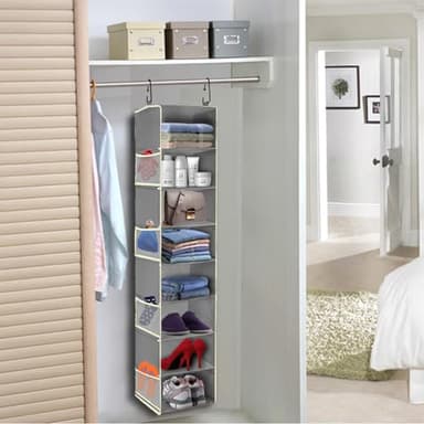 roomtalk Large-Sized Hanging Shoe Organizer 8-Shelf, Hanging Closet Organizer with 8 Side Pockets, Wider Hanging Shelves for Storage Shoes Clothes 9" W × 11.8" D× 48" H, Grey - Image 2
