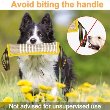 ToLanbbt Dog Tug Toy Bite Jute Pillow Pull Toy with 2 Strong Handles Perfect for Tug of War, Puppy Interactive Play, Tear Resistant Bite Training for Small Medium Large Dogs (Yellow-Bright Line) - Image 7