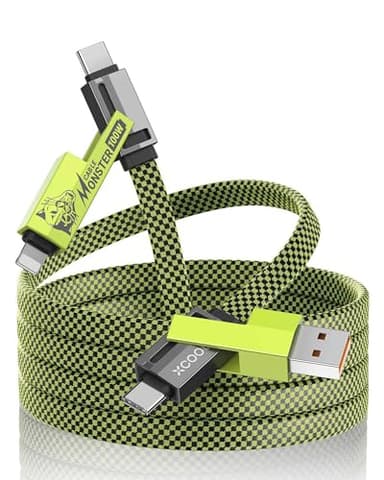 XCOOL 4-in-1 USB-C Cable (6ft), 100W USB-C Charger Cable with Hook-and-Loop Fastener and Cable Management, USB-C Cable/Fast Charging for MacBook, iPad, iPhone, Samsung, Green - Image 1