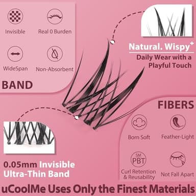 uCoolMe Lash Clusters Kit Wispy Individual Lashes Natural Eyelash Clusters Kit C Curl - WideSpan Spiky Lashes Ultra-Thin Invisible Lash Band Lash Bond and Seal DIY at Home (Aphrodite Kit) - Image 3