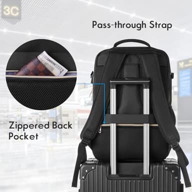 MOMUVO Large Travel Backpack Women, Flight Approved Carry On Backpack, Water Resistant Anti-Theft Casual Daypack School Bag Fit 17 Inch Laptop with USB Charging Port, Black - Image 10