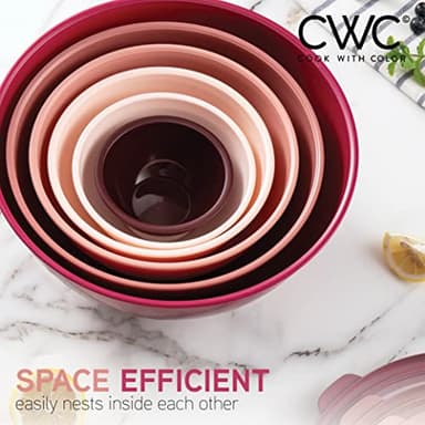 COOK WITH COLOR Mixing Bowls with TPR Lids - 12 Piece Plastic Nesting Bowls Set includes 6 Prep Bowls and 6 Lids, Microwave Safe (Rose) - Image 7