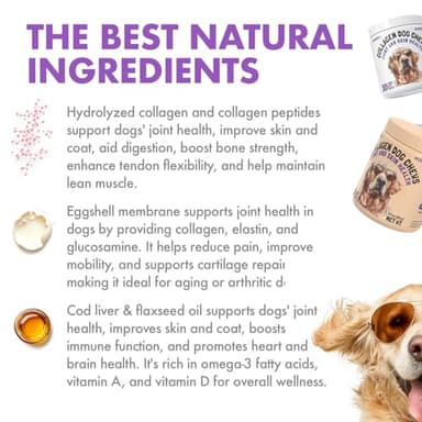 Collagen Dog Chews for Joint & Skin Health 120 Soft Chews All Breeds Mobility, Cartilage Repair & Pain Relief Hip & Joint Skin Coat Anti-inflammatory Support Eggshell Membrane Senior & Adult Dogs - Image 5