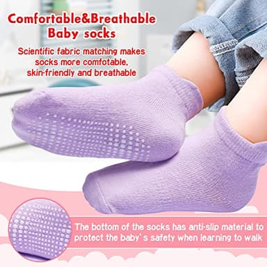 HYzgb Toddler Girls Socks 1T 2T 3T Non Slip with Grippers 12 Pairs Baby Ankle Cotton Grips Socks 12-18-24 Months for Girls 1-2-3 Years Old (Bright Candy Colors) - Image 2