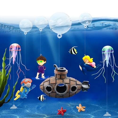 BEZALEL 13PCS Floating Fish Tank Decorations Floating Device Fish Tank Accessories Flotating Diver Fake Jellyfish Decorations Starfish Submarine Suitable for Aquarium - Image 1