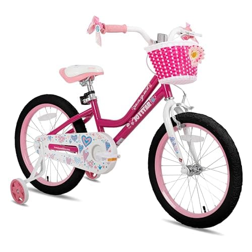 JOYSTAR 20 Inch Girls Bike for 7-10 Years Old 20 in Kids Bikes with Training Wheels and Basket Children's Bicycle with Handbrake in Fuchsia - Image 1