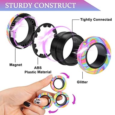 Cevioce 9Pcs Magnetic Rings Fidget Toy Set, ADHD Anxiety Magnetic Fidget Toys Adults Fidget Spinner Rings for Relief, Christmas Stocking Stuffers Gifts for 8+ Year Old Teen Boy Adults - Image 2