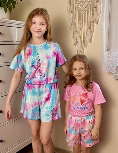 Arshiner Girls Pajamas Set Short Sleeve Pjs Sleepwear 3PCS Summer Lounge Sets Nightwear Blue Tie-Dye 12-13Years - Image 6
