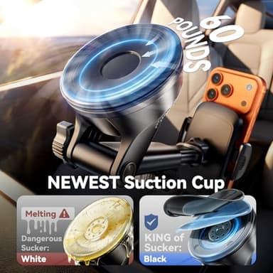 Rorhxia 3IN1 Car Phone Holder, Military-Grade 85lbs Strongest Suction Phone Holders for Your Car Dashboard/Windshield/Vent, Cellphone Holder Stand for iPhone 16 15 14 Pro Max Samsung and More - Image 3