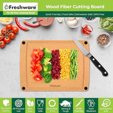 Freshware Wood Cutting Boards for Kitchen, Juice Groove, Non-Slip Silicone Feet, Dishwasher Safe, Medium 12" x 9" and Large, 15" x 11.25", Set of 2, Natural - Image 2