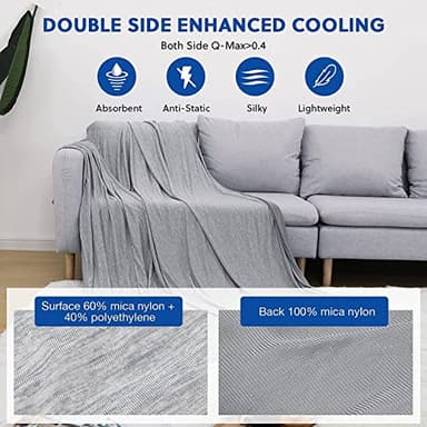 HOMFINE Cooling Blankets for Hot Sleepers - Summer Blanket Thin Lightweight Breathable Soft Double Side Enhanced Cooling for Bed Couch Sofa, Keep Cool for Night Sweats (Grey, 90 x 90 inches) - Image 3
