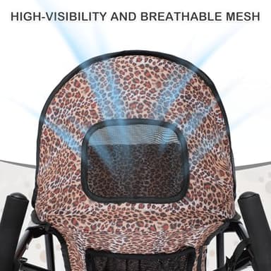 MoNiBloom 4 Wheels Pet Stroller, Easy-Fold Umbrella Shaped Dog Cat Jogger Stroller w/Storage Bag & Visible Mesh for Small/Medium Dogs Cats Leopard Print - Image 6