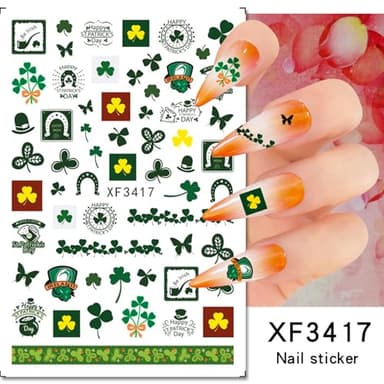 St. Patrick's Day Nail Art Stickers Green Irish Clover Nail Decals 3D Self-Adhesive Nail Art Supplies Lucky Leaves Beer Design Shamrock Stickers for Saint Patrick's Day Nail Decoration 6 Pcs - Image 4