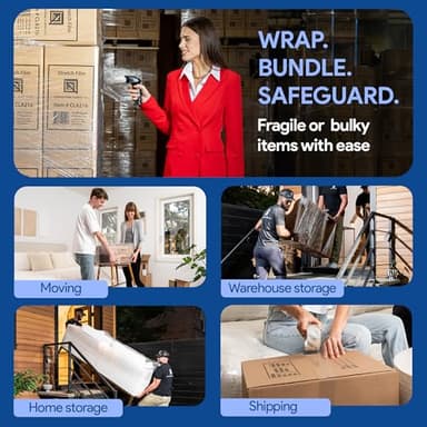 International Plastics Co. 15" Plastic Stretch Film Wrap with Extended Handles 1200ft Each 500% Stretch Clear Cling Durable Adhering Packing Moving Packaging Heavy Duty Shrink - Image 6