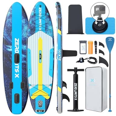 ZLX Inflatable Stand Up Paddle Board, 10'6" SUP Non-Slip Stable Deck Pad, Unique Center Fin, Premium Accessories, Portable Paddleboard for Adults, Beginners, All Skill Levels - Image 1