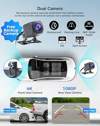 Wireless Car Stereo Carplay Screen with 4K Dash Cam, 8.1'' Portable 2K Touch Screen with 1080P Backup Camera, GPS Navigation for Car Play, Android Auto, Voice Control, Mirror Link, DVR, Bluetooth - Image 4