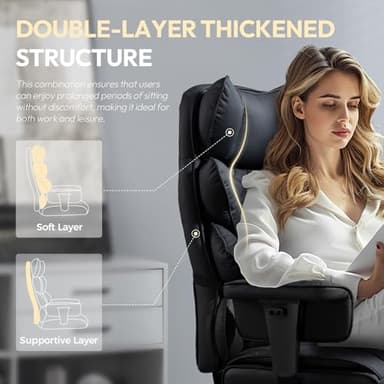 Dowinx Big and Tall Office Chair with Pocket Spring Cushion,High Back Computer Gaming Chairs with Adjustable Armrests and Lumbar Support,Executive Desk Chairs with Footrest(PU Leather,Black) - Image 3