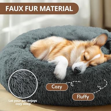 JOLLYVOGUE Calming Dog & Cat Bed for Large Dogs, Anti-Anxiety Donut Cuddler Cozy Soft Round Bed with Anti-Slip Bottom, Fluffy Faux Fur Plush Cushion Beds for Medium Dogs (36") - Image 2