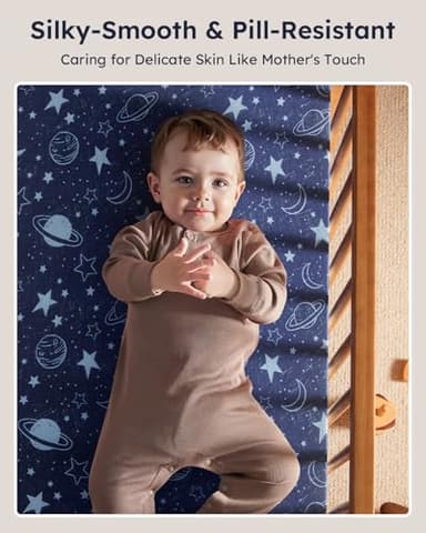 Unnivoll Baby Crib Sheets for Boys Girls, 28x52x8in Fitted Crib Sheet Neutral 3 Pack for Standard Crib and Toddler Mattress, Breathable Soft Microfiber Baby Sheet Blue Gray Planet - Image 2