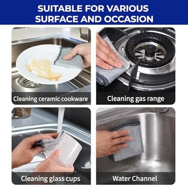 Wangjinpeng 12 PCS 3-Layer Non-Scratch Multipurpose Steel Wire Dishcloths - Reusable Quick-Dry Odor-Free Scrub Cloths for Dishes, Kitchen Cleaning Cloths for Cookware, Sinks, Stove Tops(7.87X7.87) - Image 3