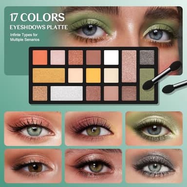 Color Nymph Makeup Kit For Teens Girls, Makeup Set For Little Girls With Key-Lockable Storage Case Included 17-Colors Eyeshadows, Blush, Bronzer, Highlighter, Contour, Lipstick Brushes Mirror (Green) - Image 3