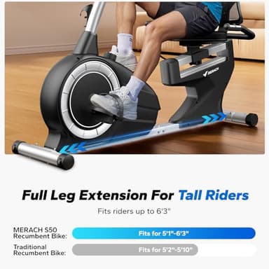 MERACH Recumbent Exercise Bikes for home, Light Commercial Recumbent Exercise Bike for Seniors Adults, Magnetic Recumbent Stationary Bike with Exclusive Apps, LCD, Heart Rate Handle - Image 3