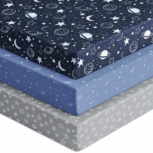 Unnivoll Baby Crib Sheets for Boys Girls, 28x52x8in Fitted Crib Sheet Neutral 3 Pack for Standard Crib and Toddler Mattress, Breathable Soft Microfiber Baby Sheet Blue Gray Planet - Image 1