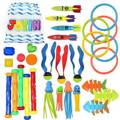 JOYIN 30 Pcs Diving Pool Toys for Kids Ages 3-12 Jumbo Set with Storage Bag Pool Games Summer Swim Water FishToys - Image 1