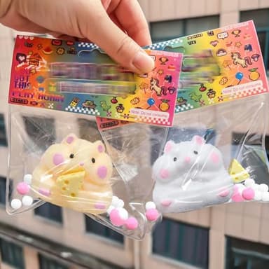 XPQKDC 2Pcs Handmade Taba Hamster Stress Toys, Soft Sticky Silicone Fidget Toys for Adults & Kids, Cute Hamster Squeeze Toys, Sensory Anxiety Relief Toys for Party Favors & Gifts (White & Yellow) - Image 6