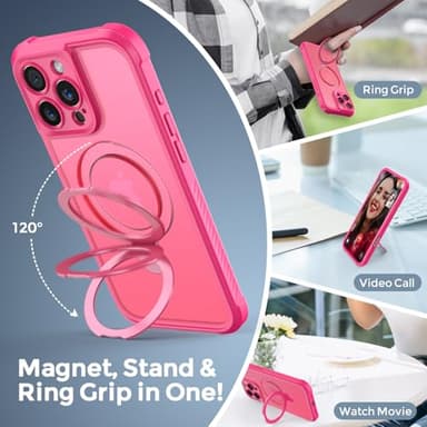 MOCCA Design for iPhone 16 Pro Max Case with Magnetic Invisible Stand [Full Camera Protection] [Compatible with Magsafe] Military Drop Shockproof Translucent Matte Phone Case Cover 6.9",Hot Pink - Image 4