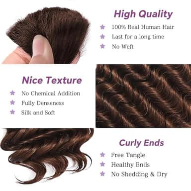 Afihond Human Braiding Hair For Boho Braids Deep Water Wave Human Bulk Hair for Braiding 12A Brazilian Virgin Human Hair Extensions for Boho Braids 3 Bundles/Pack 110g Chocolate Brown 18inch - Image 2