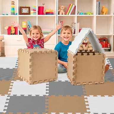 36Pcs Baby Play Mat for Floor, Foam Floor Tiles for Kids with Interlocking, Squares Foam Puzzle Carpet for Playroom,Crawling Rug for Babies 6-12 Months,Toddlers,11.8*11.8*0.6In Each,Grey White Brown - Image 7