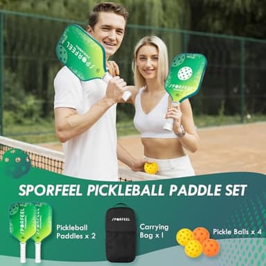 Pickleball Paddles Set of 2, USAPA Approved Fiberglass Pickleball Paddle Sets, 2 Pickleball Rackets with 4 Balls and 1 Bag, Pickleball Set for Men Women Beginners, Suitable to Outdoor Indoor (Green) - Image 7