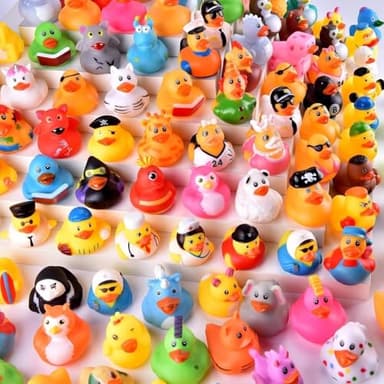 110 Packs Rubber Ducks in Bulk Assortment Jeep Ducks for Ducking, Small Rubber Duckies for Toddler Baby Bath Toys Floater Rubber Duck Bath Pool Toys Kids Party Favors with Mesh Carry Bag - Image 1