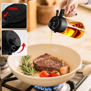 SWEET VIEW Olive Oil Sprayer for Cooking, 470ml 2 In 1 Glass Oil Dispenser/Pour Bottle, Kitchen Accessories, Kitchen Gadgets for Air Fryer, Salad, BBQ (Black) - Image 4