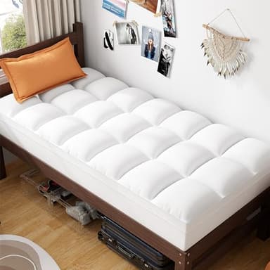 ABENE Twin XL Size Mattress Topper for College Dorm, Extra Long Mattress Pad Pillowtop, Soft Plush Mattress Cover Bed Topper with Deep Pocket, Overfilled Down Alternative Filling, White - Image 1