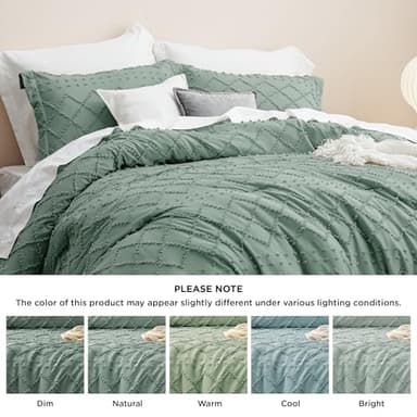 Bedsure Full Comforter Set - Green Comforter, Boho Tufted Shabby Chic Bedding for Kids, 3 Pieces Vintage Farmhouse Bed Set for All Seasons, Fluffy Soft Bedding with 2 Pillow Shams - Image 6