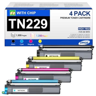 TN229 TN229XL Toner 4 Pack Compatible with Brother MFC-L3780CDW MFC-L3720CDW HL-L3280CDW HL-L3295CDW Printers - Image 1