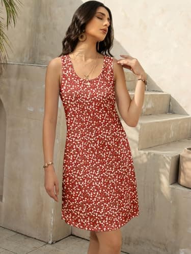 LUXVEER Summer Dresses for Women 2025 Floral Printed Scoop Neck Sleeveless Boho Sundress Flowy Short Mini Beach Cover Up Resort Vacation Dress - Image 7