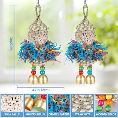 Conure Toys,2PCS Bird Toy Parrot Foraging Shredder Hanging Toys Sola Balls with Bell for Small Parrots Parakeets Cockatiel Conures Love Birds Budgie Cage Toy - Image 5