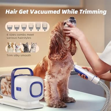 buenkee Dog Grooming Kit with Vacuum, All-in-One Pet Grooming Vacuum for Dogs and Cats, Low Noise Pet Hair Clipper & Shedding Brush, Dog Hair Remover, Cat Pet Groomer Set with Cleaning Brushes, White - Image 4