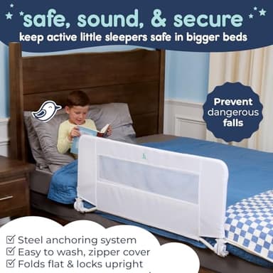 hiccapop 44" x 19" Bed Rail for Toddlers, Heavy-Duty Safety Bed Rail for Twin, Full, Queen Beds, Soft Mesh Cover & Swing-Down Design, Easy No-Tool Installation (White) - Image 2