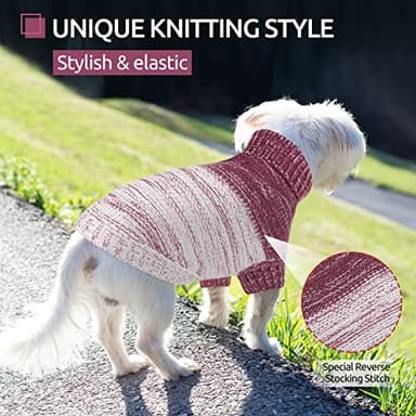 Queenmore Knitted Pullover Dog Sweater, Turtleneck Pet Cat Sweater, Cold Weather Puppy Clothes Stitching Knitwear with Leash Hole for Small Medium Dogs（Purple,L） - Image 6