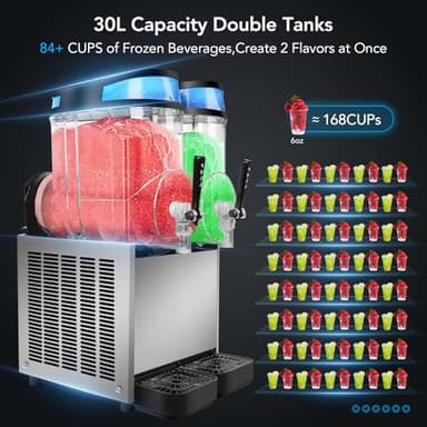 30L Commercial Slushie Machine, 4 Gal×2 Tanks Frozen Drink Machine, 1100W 110V Frozen Drink Margarita Machine Smoothie Slushy Maker Stainless Steel for Restaurant Bar Home Party - Image 2