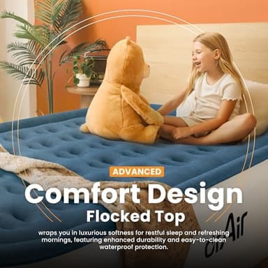 Queen Air Mattress, 18” Raised Inflatable Bed with Built-in Pump, Waterproof Velvety Top, Ergonomic Design, Reinforced Support, and Carry Bag for Home, Camping, and Guests - Image 6