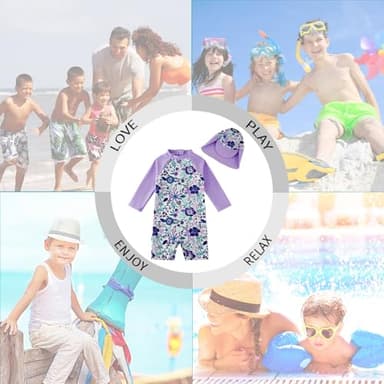 upandfast Baby/Toddler Girls Sunsuit Swimsuit with Snap Bottom UPF 50+ Infant One Piece Rashguard Swimwear (Purple Flower, 2-3T) - Image 7